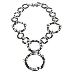 Prada Flower Power Black Plexiglas Crystal Floral Bedecked Link Necklace