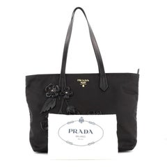 Prada Flowers Shopping Tote Leather Embellished Tessuto Medium