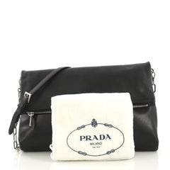 Prada Fold Over Chain Clutch Soft Calfskin Medium