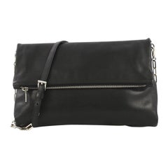 Prada Fold Over Chain Clutch Soft Calfskin Medium