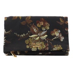 Prada Fold Over Zip Clutch Jacquard Small