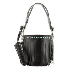 Prada Folk Bucket Bag Embellished City Calfskin with Fringe Medium