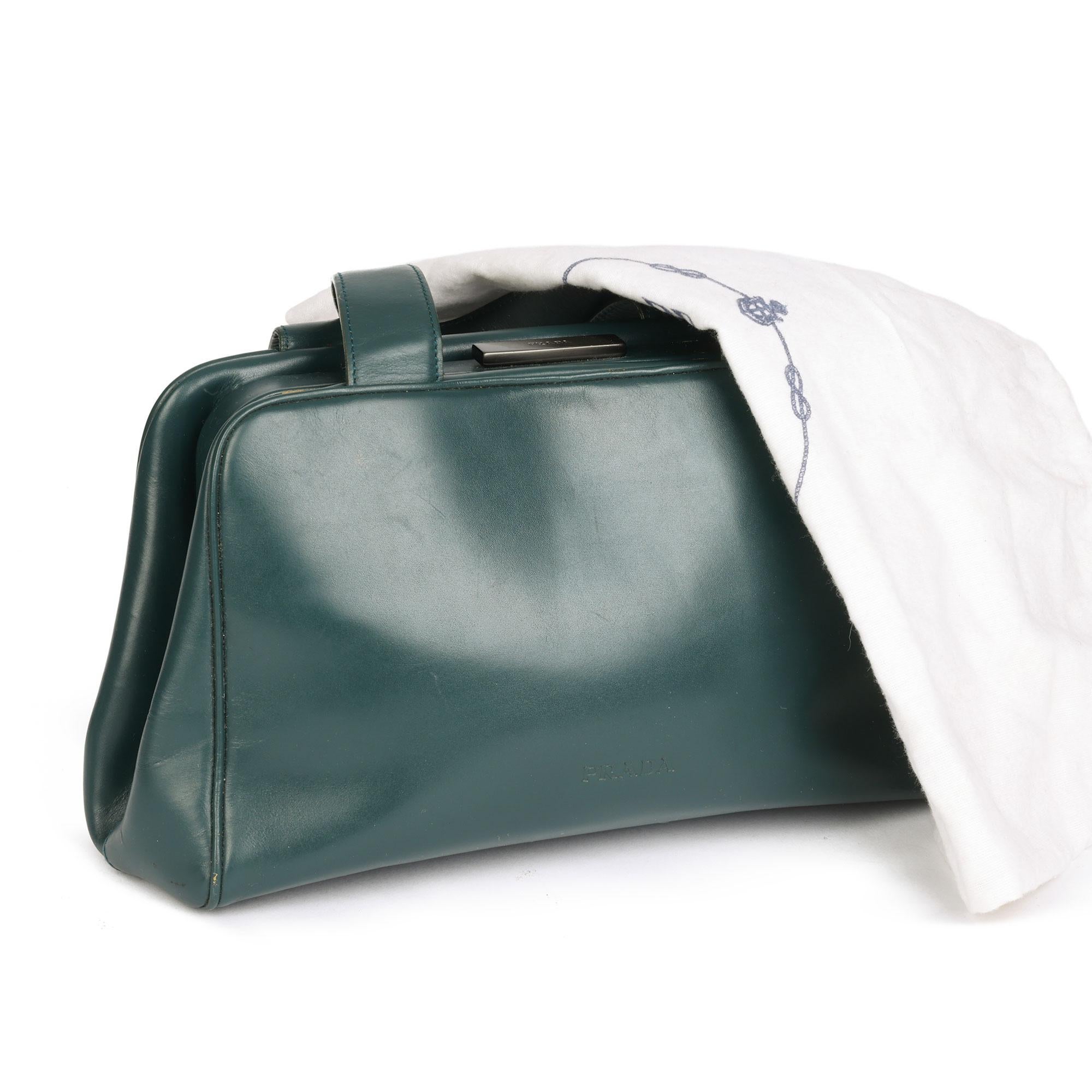 Prada Forest Green Calfskin Leather Vintage Frame Bag 3