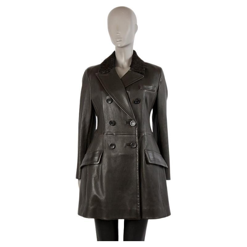 PRADA forest green DOUBLE BREASTED LEATHER Coat Jacket 44 L For Sale