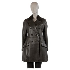 PRADA forest green DOUBLE BREASTED LEATHER Coat Jacket 44 L