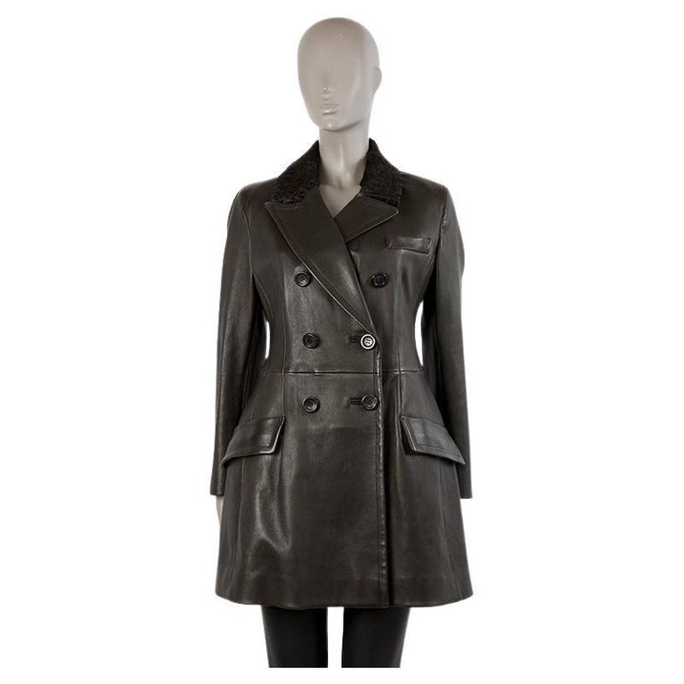 PRADA forest green DOUBLE BREASTED LEATHER Coat Jacket 44 L For Sale at ...