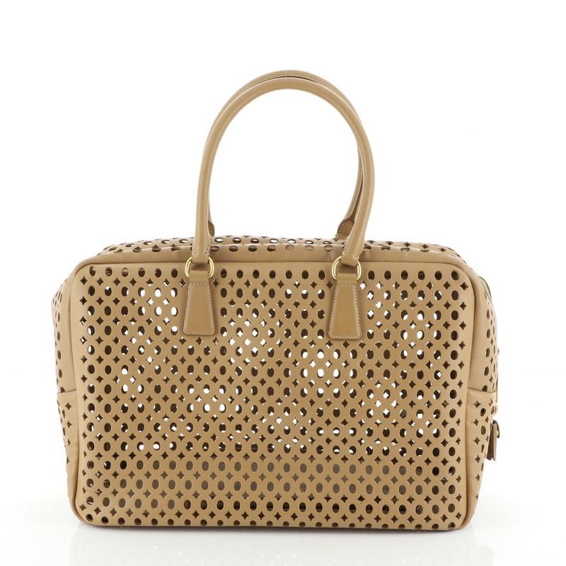 Prada Fori Bauletto Bag Perforated Saffiano Leather Large In Good Condition In NY, NY