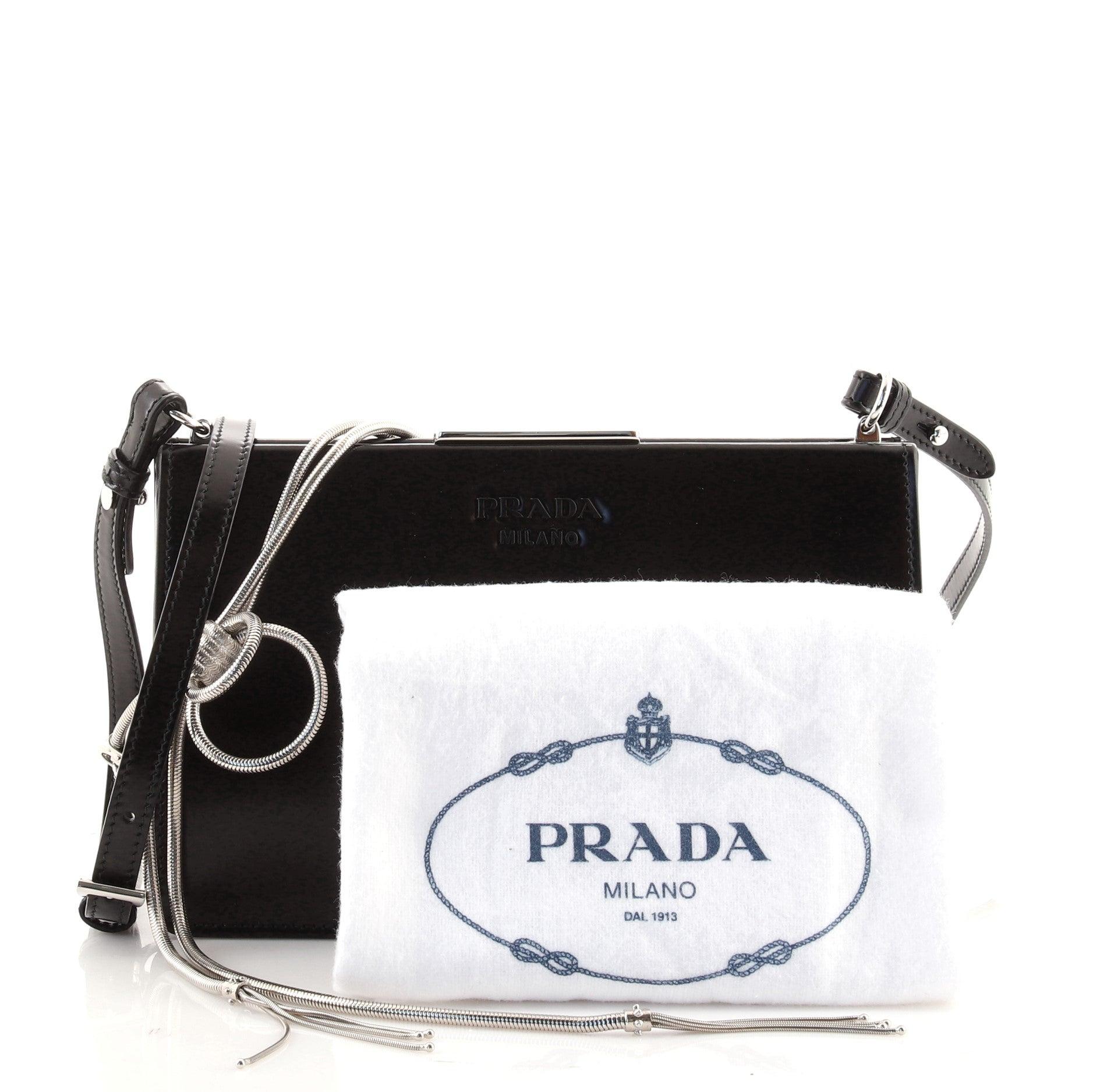 Black Prada Frame Chain Crossbody Bag Spazzolato Leather Medium