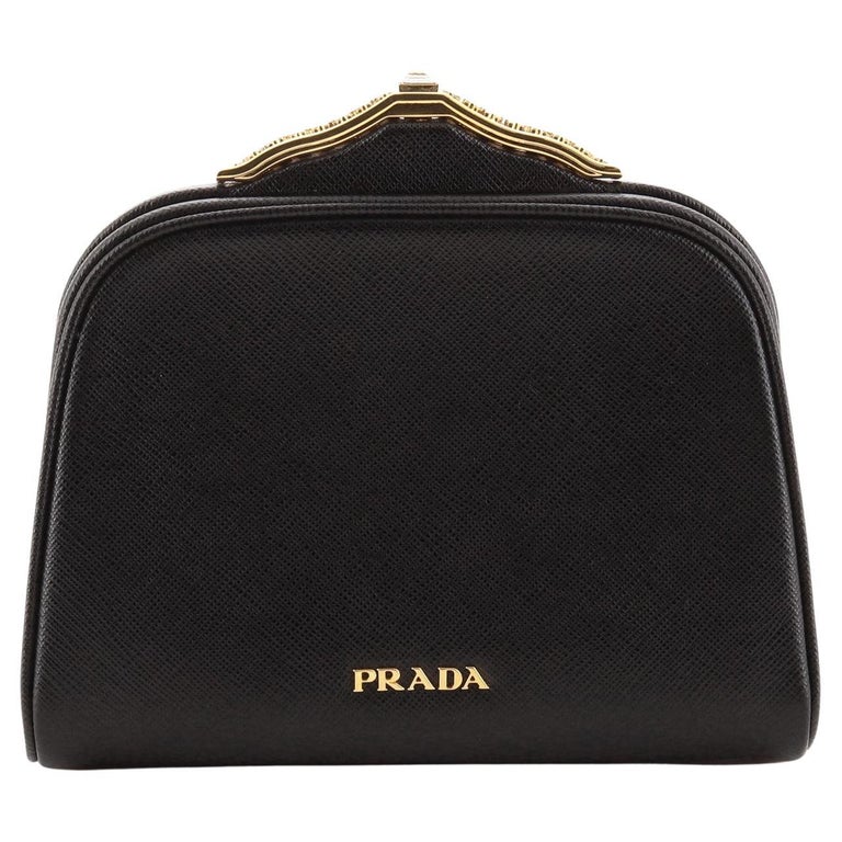 Prada Frame Clutch Crystal Embellished Saffiano Leather Small at 1stDibs