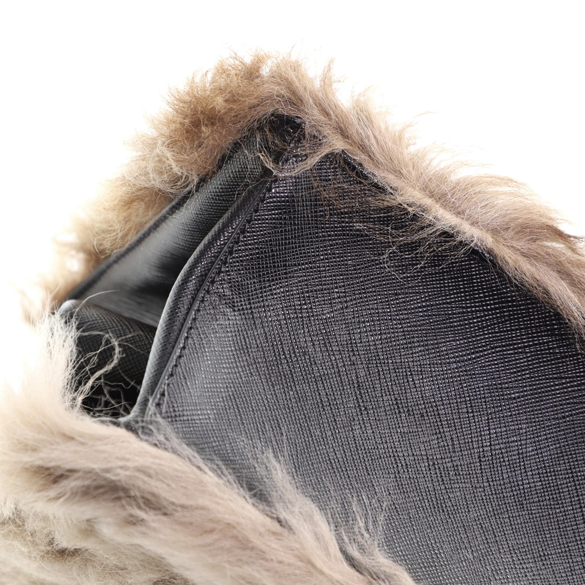 Brown Prada Frame Shoulder Bag Fur with Saffiano Leather Small