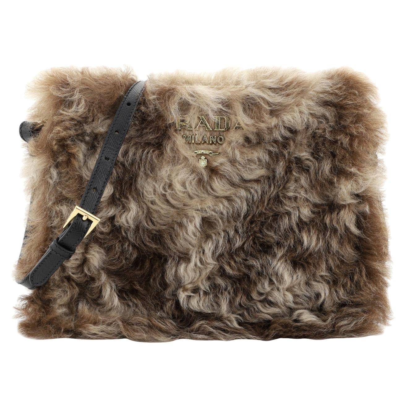 Prada Frame Shoulder Bag Fur with Saffiano Leather Small