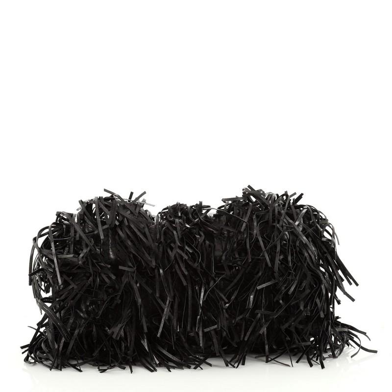Black Prada Fringe Flap Top Handle Bag Studded Vitello Shine Medium