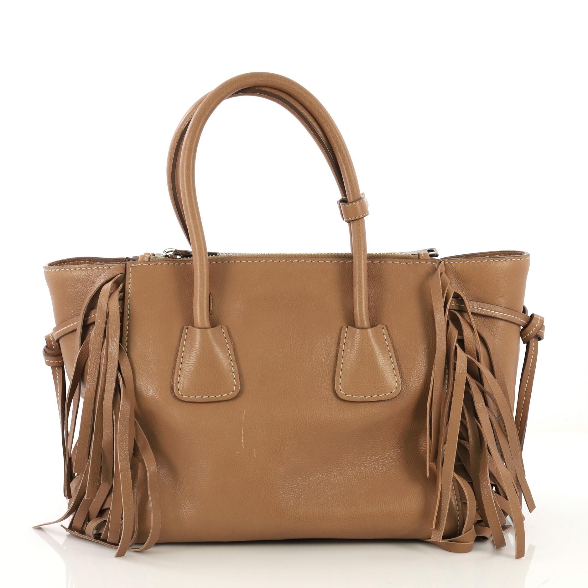 Prada Fringed Twin Pocket Tote Glace Calf Small In Good Condition In NY, NY