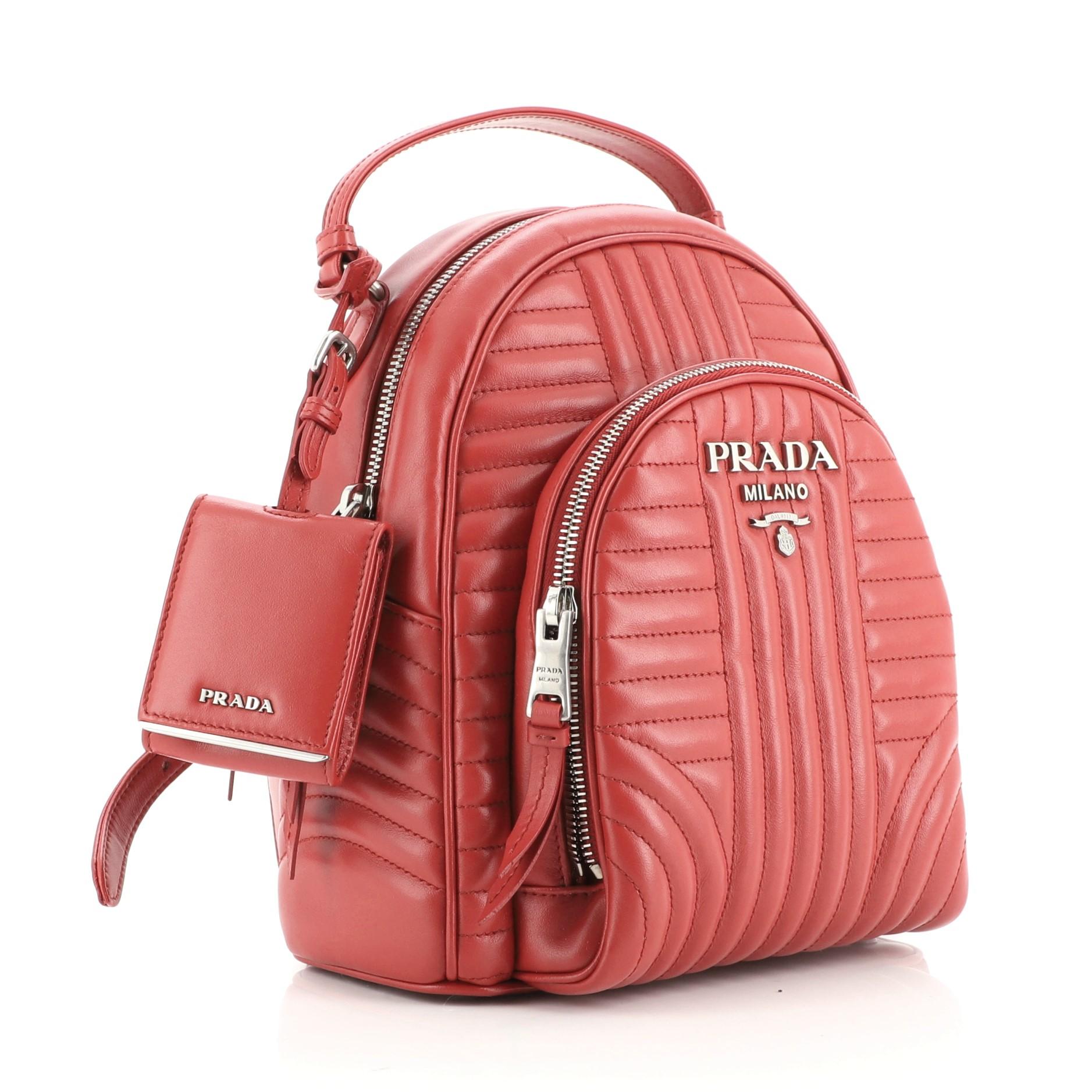 Pink Prada Front Pocket Backpack Diagramme Quilted Leather Small