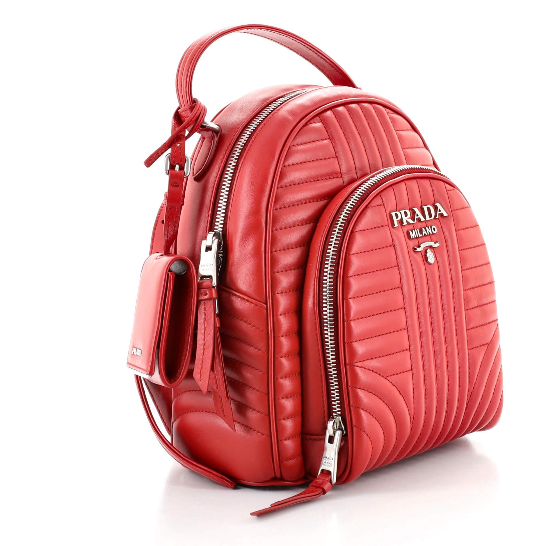 Rosso Zaino Prada con tasca frontale Diagramme in pelle trapuntata piccola
