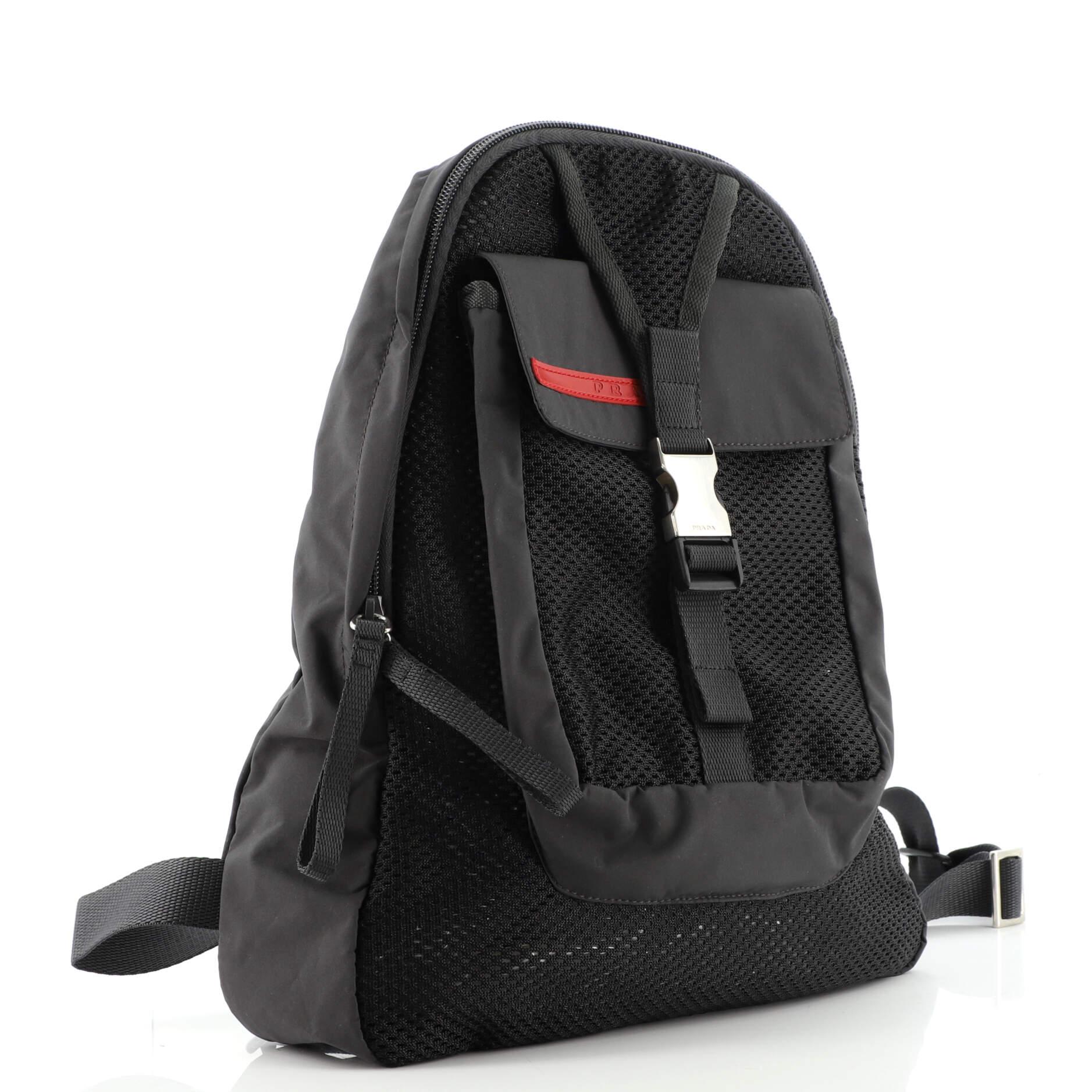 Black Prada Front Pocket Backpack Tessuto with Mesh Medium