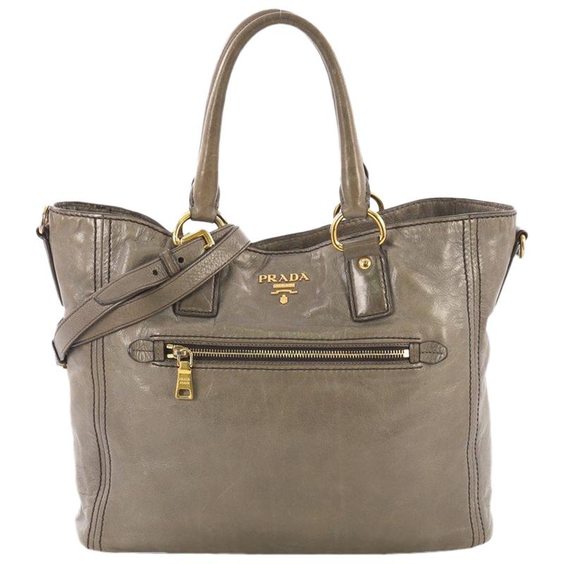 Prada Front Pocket Convertible Tote Vitello Shine Large