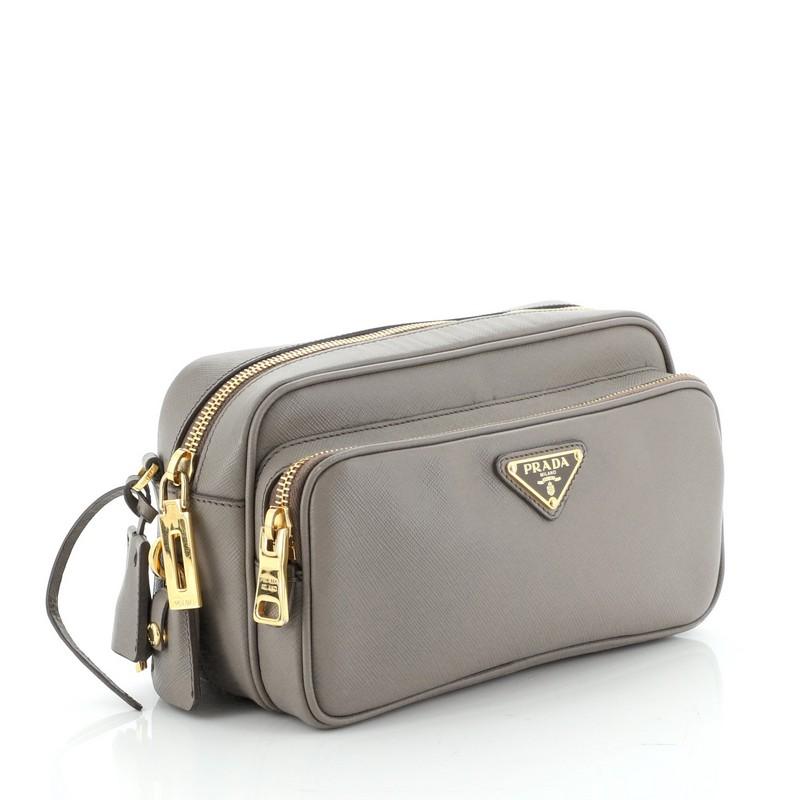 Gray Prada Front Pocket Crossbody Bag Saffiano Leather Small