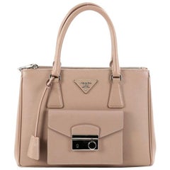 Prada Front Pocket Double Zip Lux Tote Saffiano Leather Small