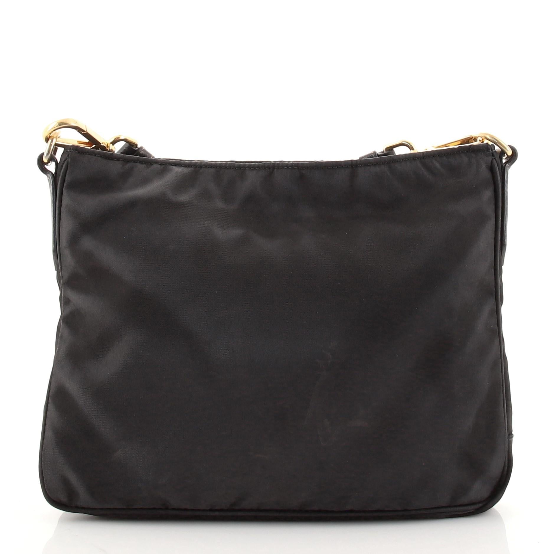 Black Prada Front Pocket Messenger Bag Tessuto with Patent Small