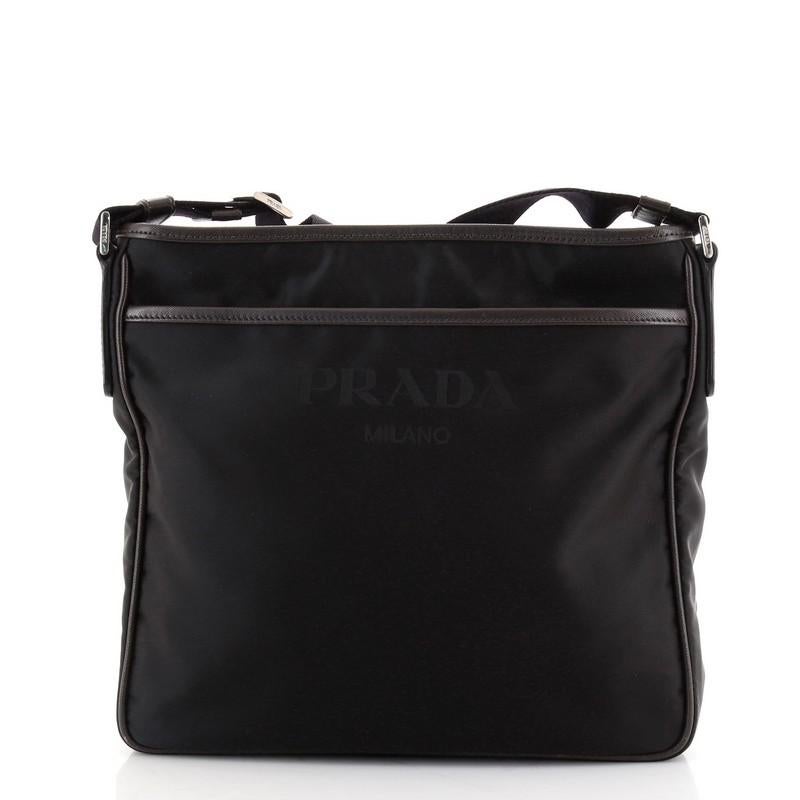 Black Prada Front Pocket Messenger Tessuto with Saffiano Leather