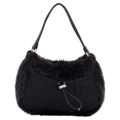 Prada Front Pocket Shoulder Bag Fur with Satin Small