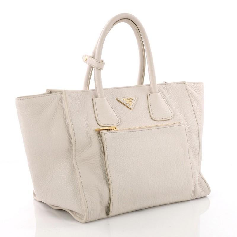 Beige Prada Front Pocket Wing Convertible Tote Vitello Daino