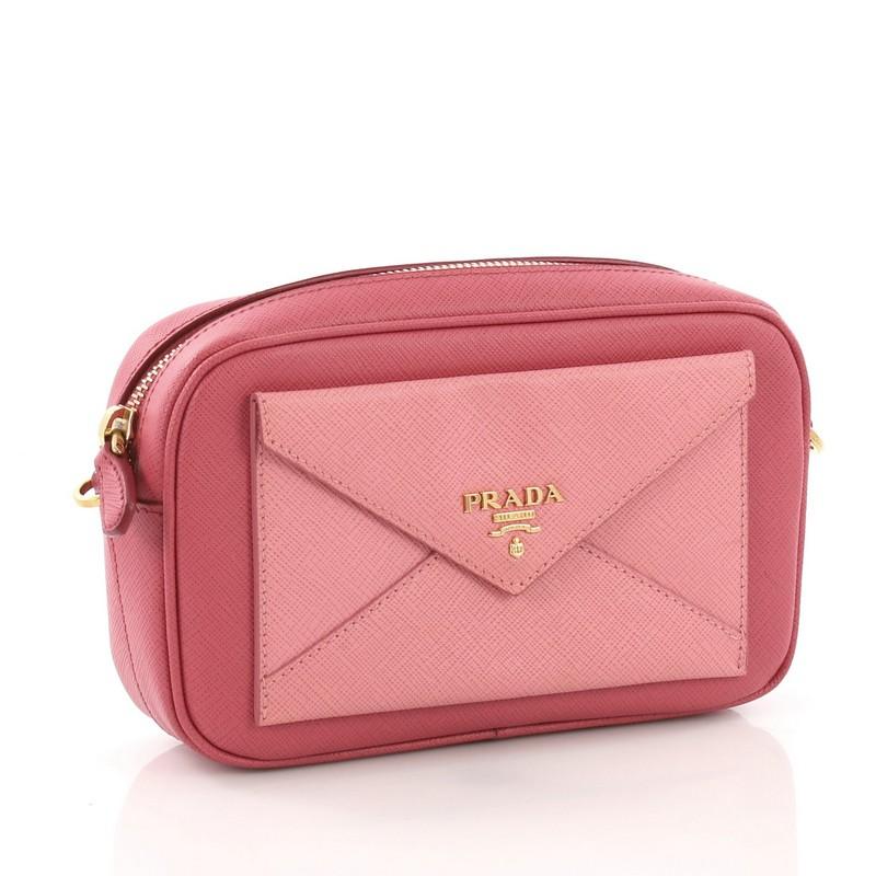 Pink Prada Front Pocket Zip Crossbody Bag Saffiano Leather Mini