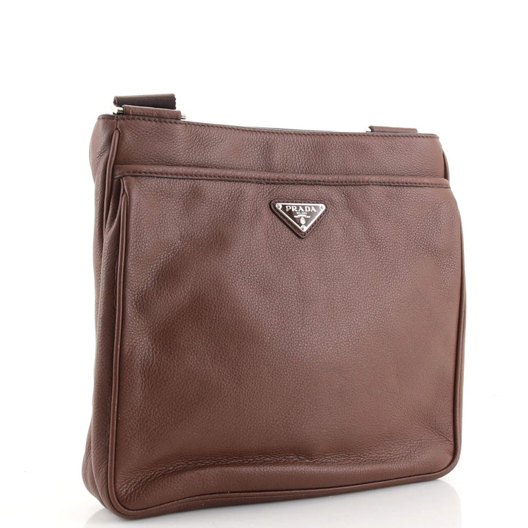 Prada Front Pocket Zip Messenger Bag Vitello Daino Large at 1stDibs