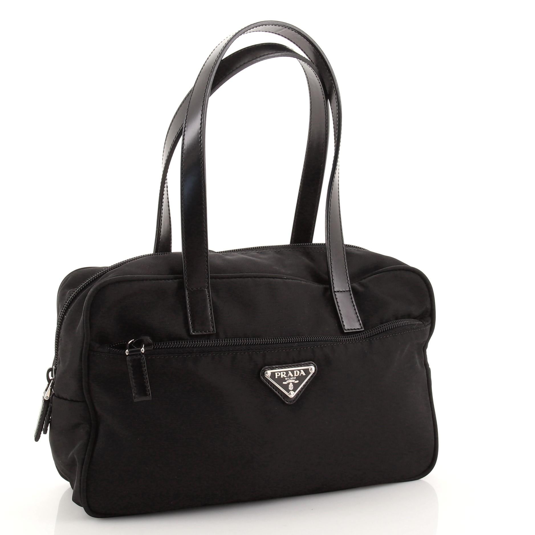 Black Prada Front Pocket Zip Shoulder Bag Tessuto Small