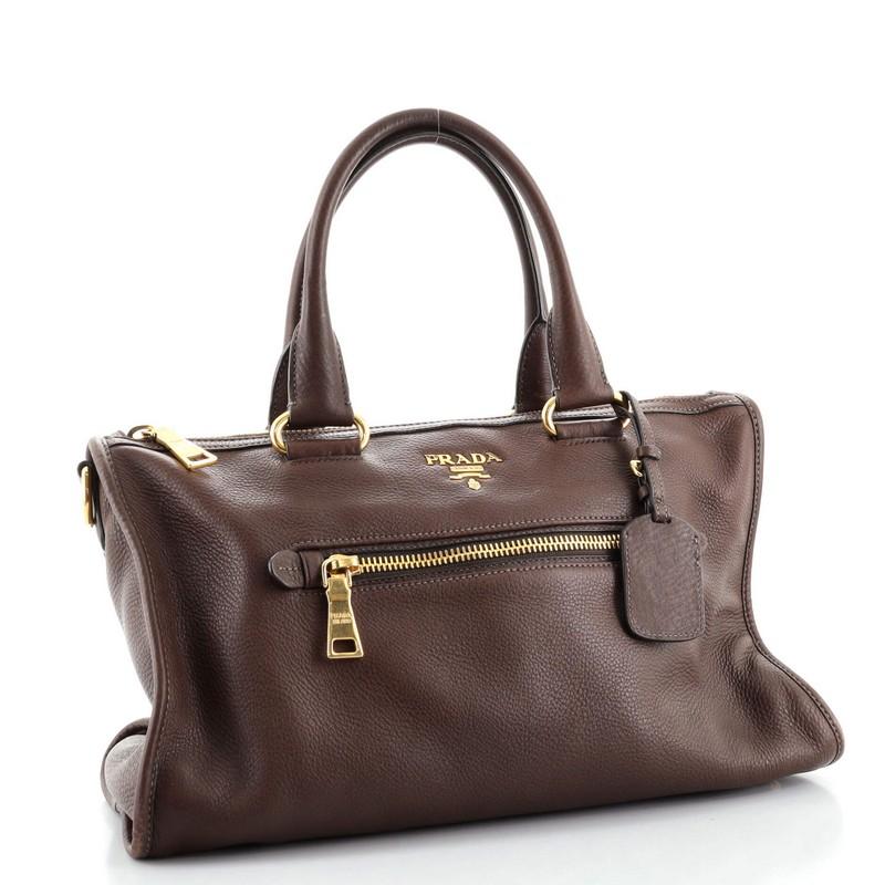 Black Prada Front Zip Convertible Satchel Vitello Daino Medium