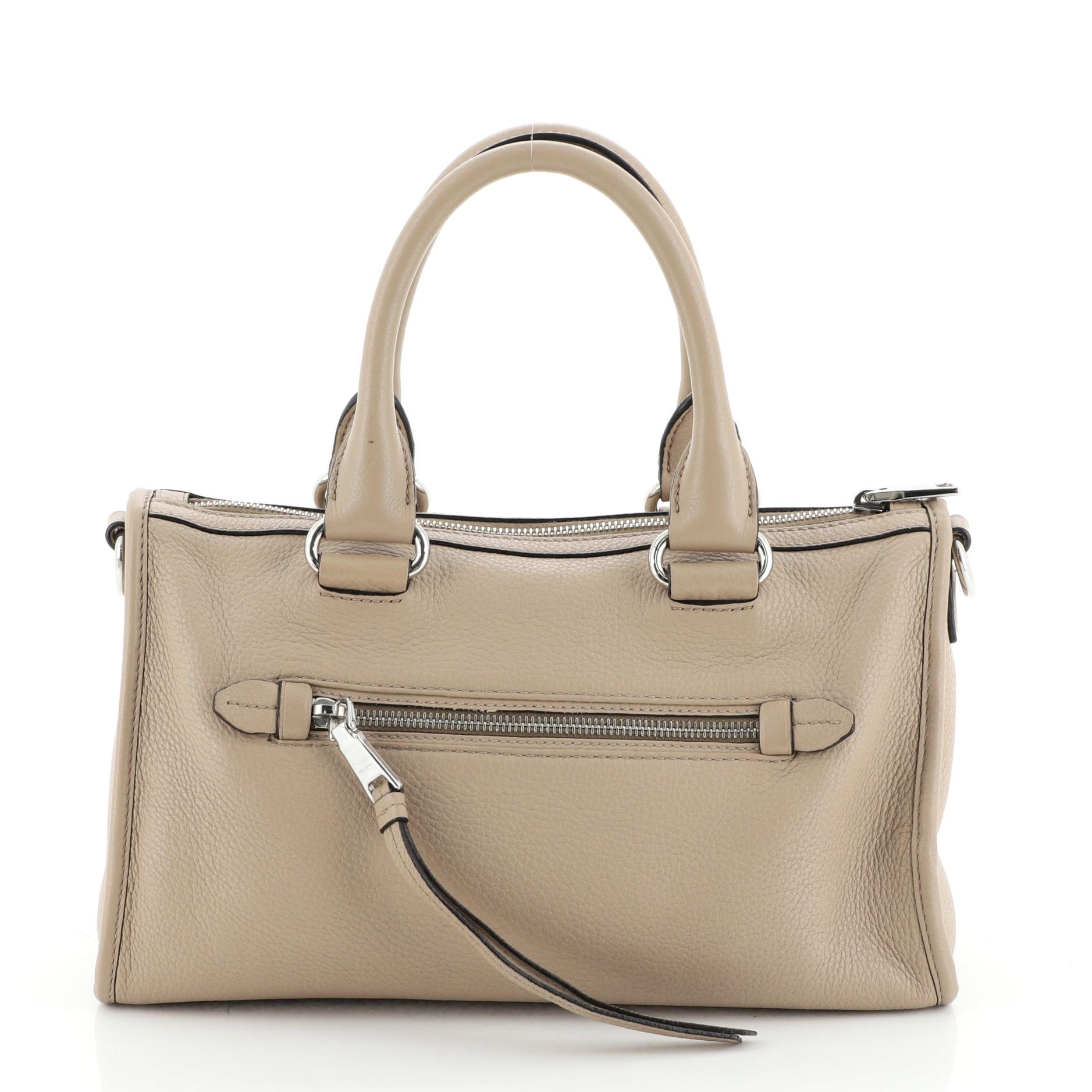 Prada Front Zip Convertible Satchel Vitello Phenix Small