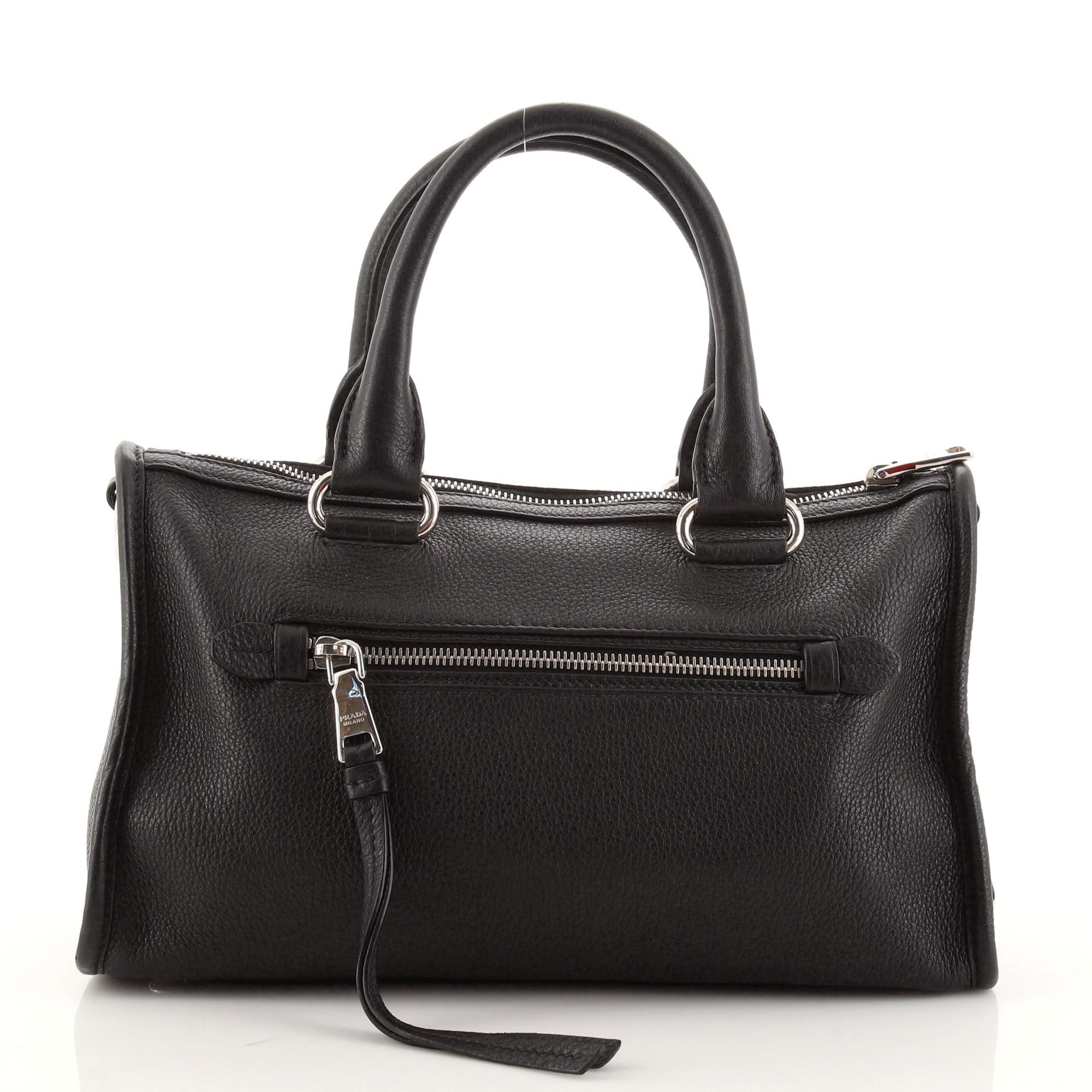 Prada Front Zip Convertible Satchel Vitello Phenix Small In Good Condition In NY, NY