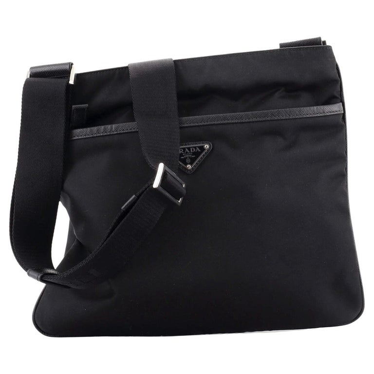 Prada Front Zip Messenger Bag Tessuto Medium For Sale at 1stDibs