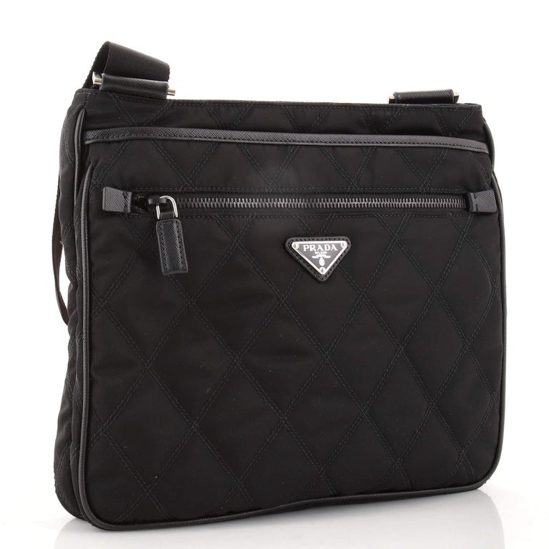 Prada Front Zip Messenger Quilted Tessuto Medium at 1stDibs