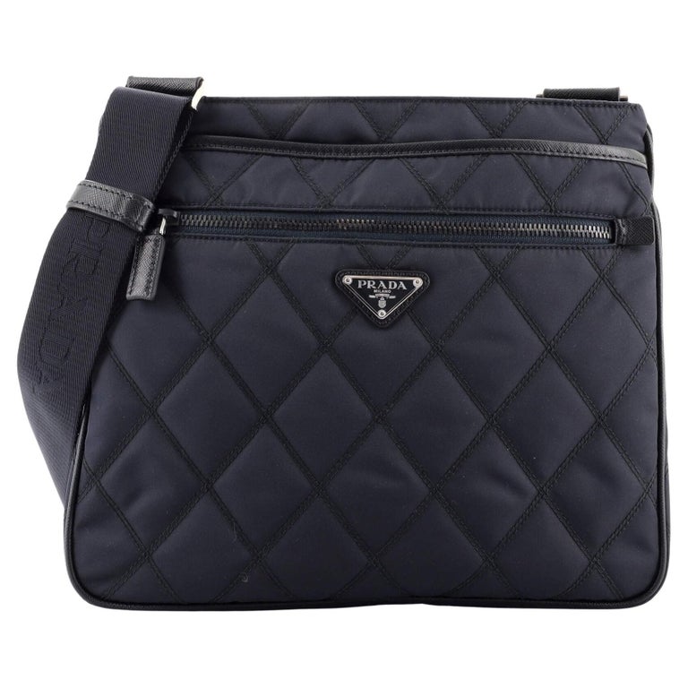 Prada Front Zip Messenger Quilted Tessuto Medium at 1stDibs