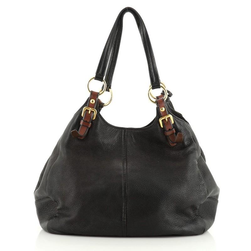 Black Prada Front Zip Shoulder Bag Cervo Antik Leather Medium
