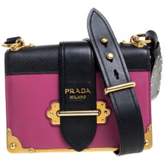 Prada Fuchsia/Black Leather Cahier Flap Shoulder Bag
