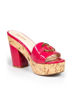 Prada Fuchsia Patent Buckled Platform Sandals Size IT 42