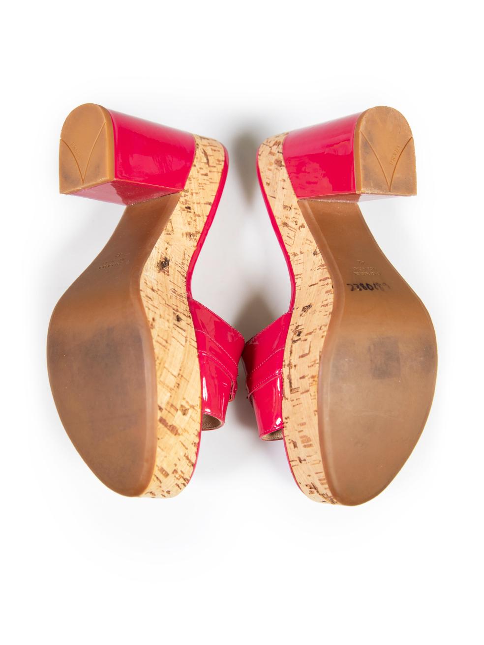 Women's Prada Fuchsia Patent Buckled Platform Sandals Size IT 42 For Sale