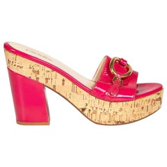 Prada Fuchsia Patent Buckled Platform Sandals Size IT 42