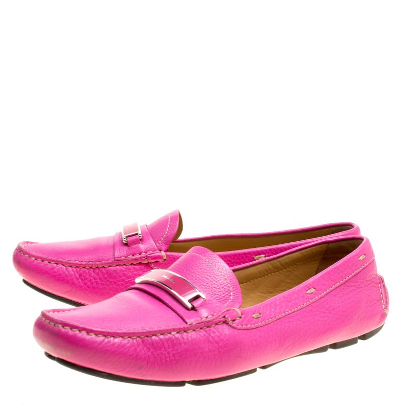 Prada Fuchsia Pink Leather Loafers Size 40 1