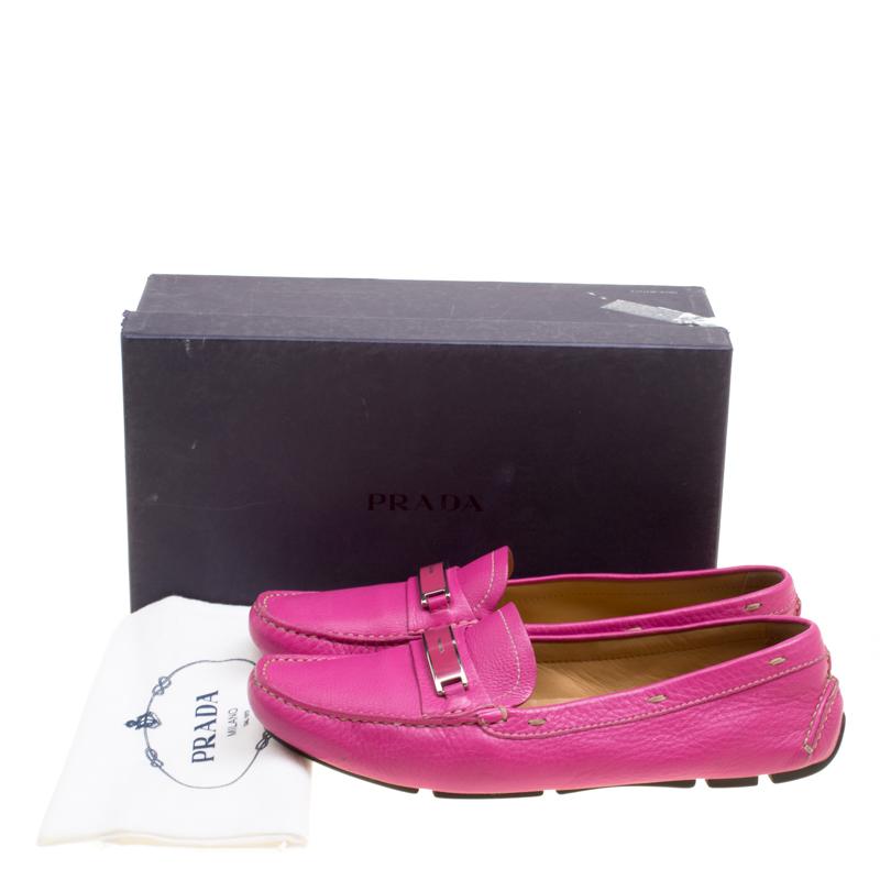 Prada Fuchsia Pink Leather Loafers Size 40 2