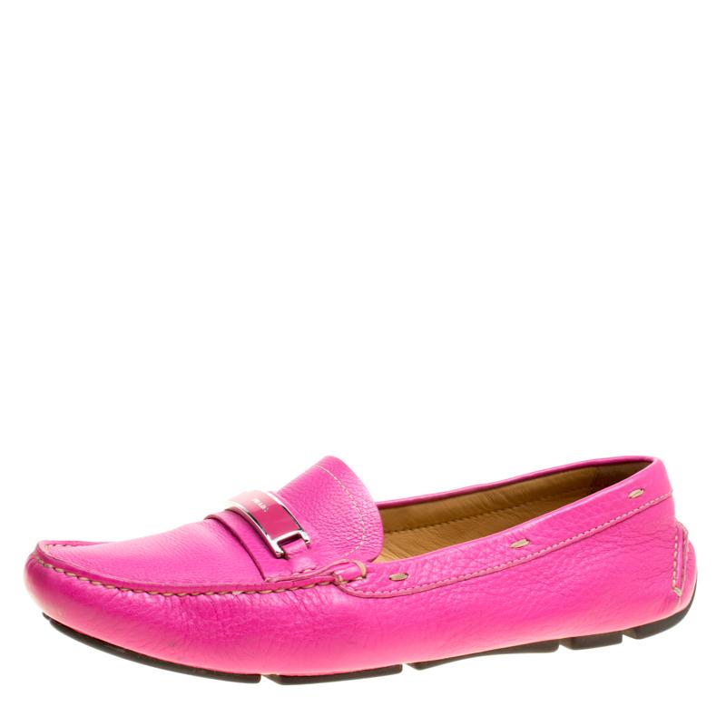 Prada Fuchsia Pink Leather Loafers Size 40