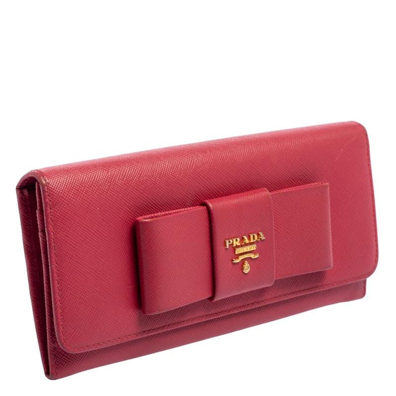 Prada Fuchsia Saffiano Leather Bow Continental Wallet 3