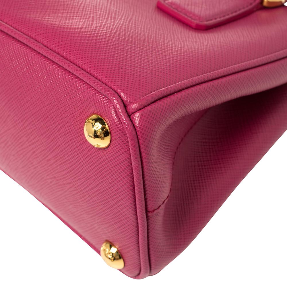 Prada Fuchsia Saffiano Lux Leather Micro Galleria Tote 2