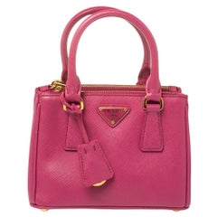 Prada Rose Pink Saffiano Leather Small Double Zip Tote at 1stDibs