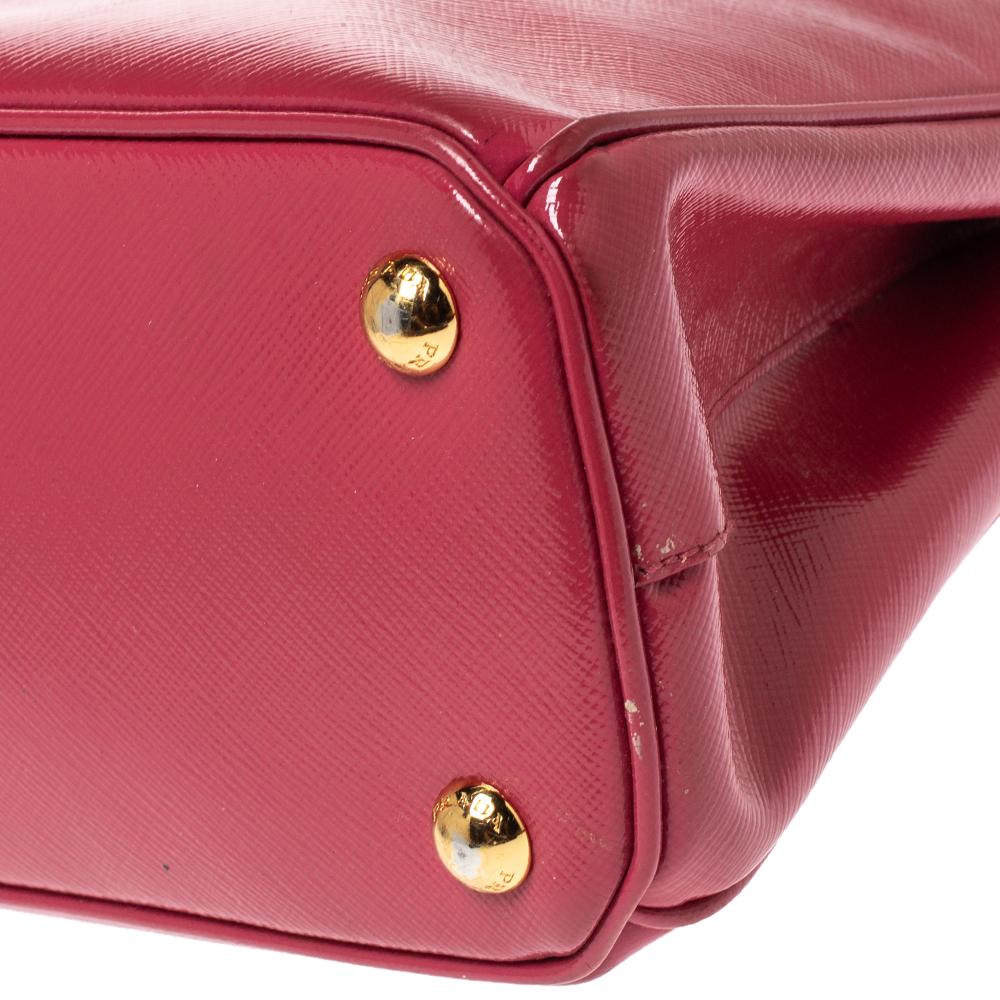 Women's Prada Fuchsia Saffiano Patent Leather Mini Double Zip Tote