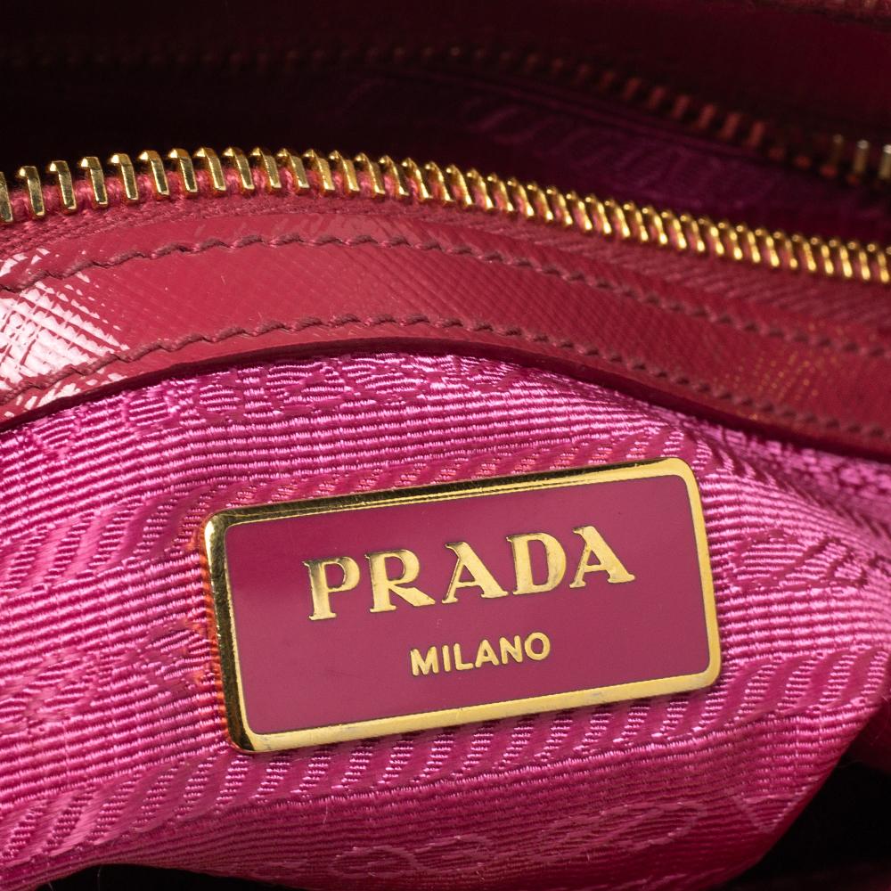 Prada Fuchsia Saffiano Patent Leather Mini Double Zip Tote 1