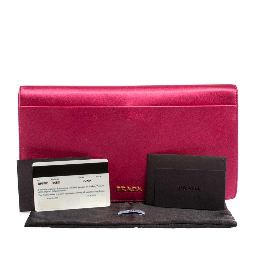 Prada Fuchsia Satin Crystal Embellished Clutch 5